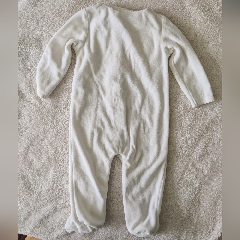 Miniclasix Soft Fleece White One Piece Pajamas w/ Pink Flower accent. Size 6M - Picture 4 of 8